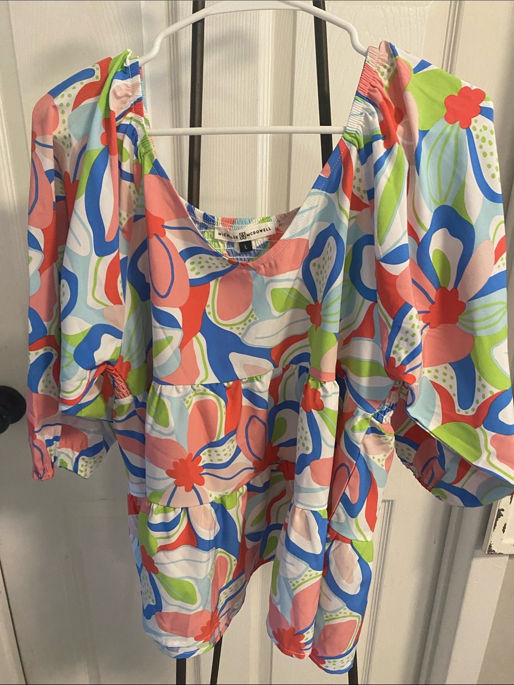 Michelle McDowell Colorful Floral Puff-Sleeve Tunic size L